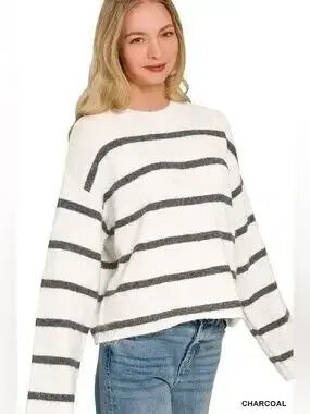 Zenana Wool Blend Striped Sweater